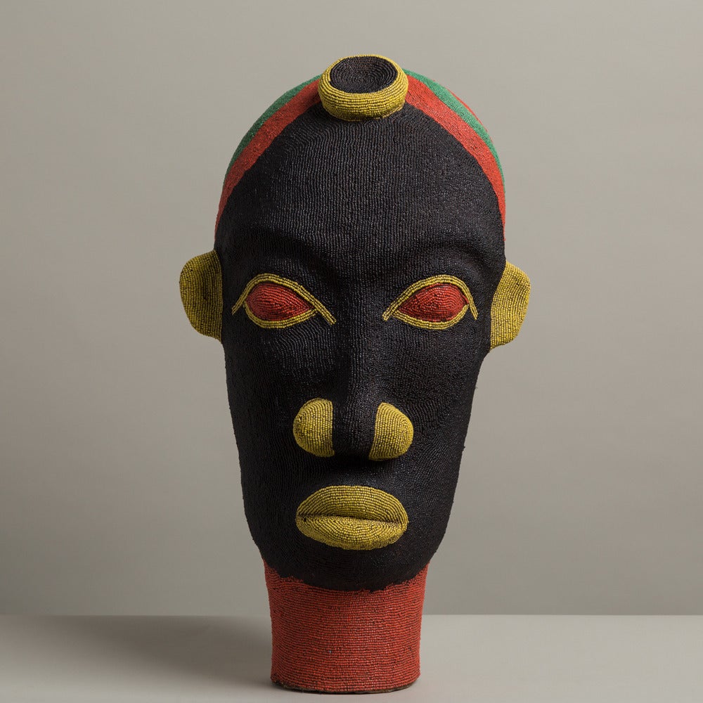 A Large Late 20th Century Beaded African Head Sculpture In Excellent Condition In London, GB