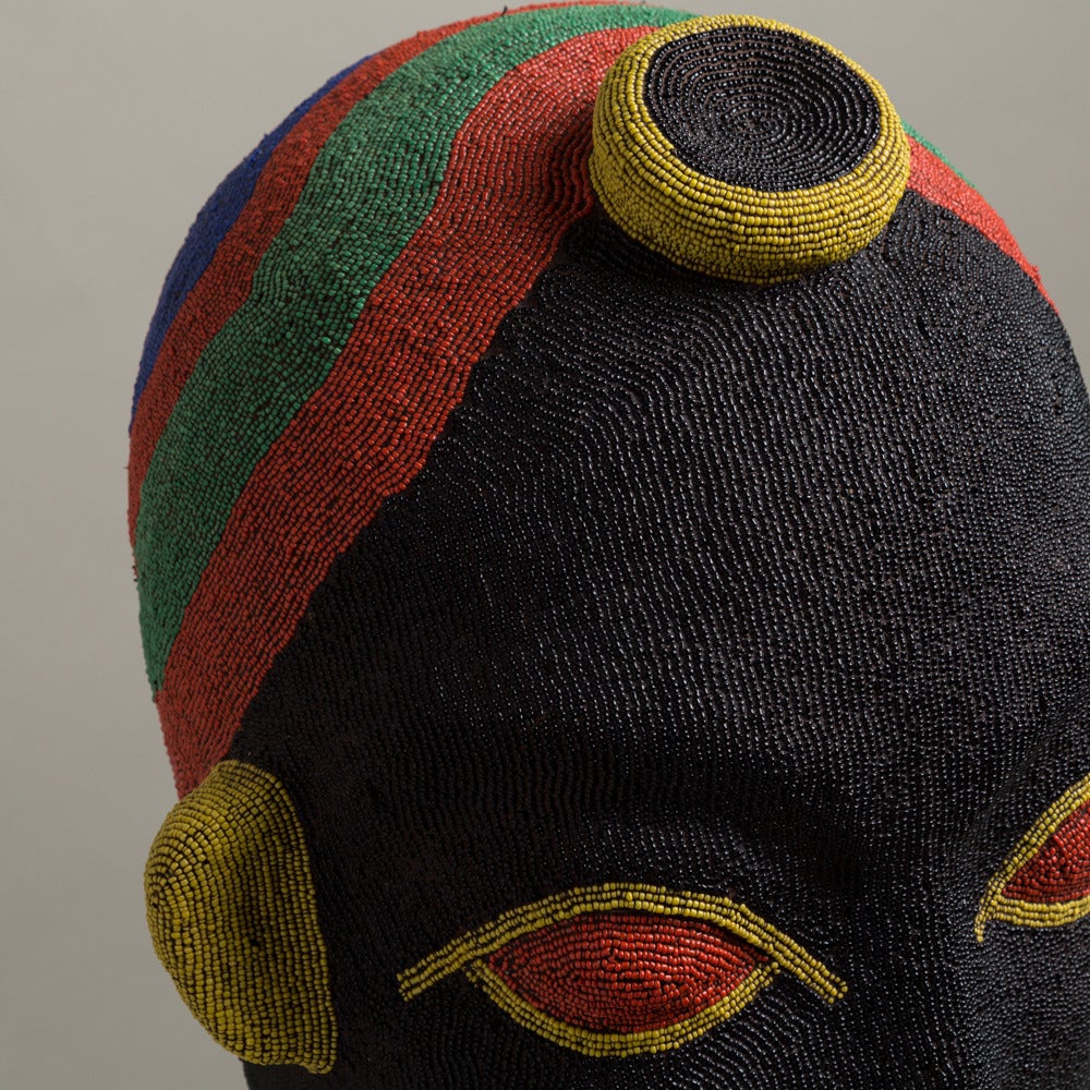 A Large Late 20th Century Beaded African Head Sculpture 1