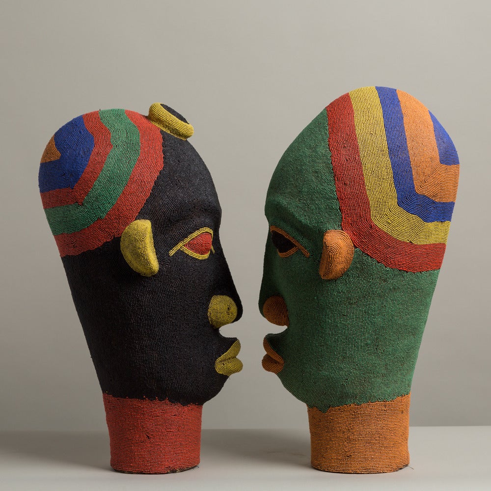 A Large Late 20th Century Beaded African Head Sculpture 5