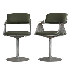 Metal Framed Chairs with Sage Green Leather