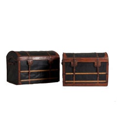 Antique A Parisian Leather and Canvas Travelling Trunk