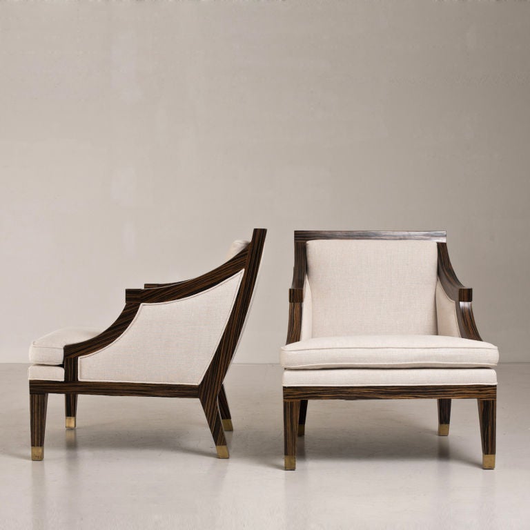 A Pair of 1940s Macassar Veneered Armchairs in the manner of Jean Paul Frank