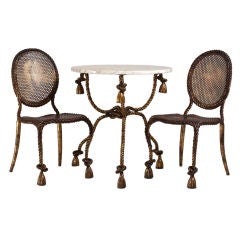 A Pair of 1960s Simulatetd Twisted Rope Chairs and Table