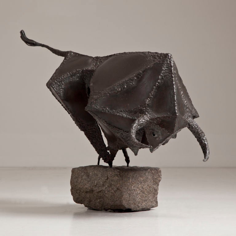A Brutalist Metal Sculpture of a Charging Bull In Excellent Condition In London, GB