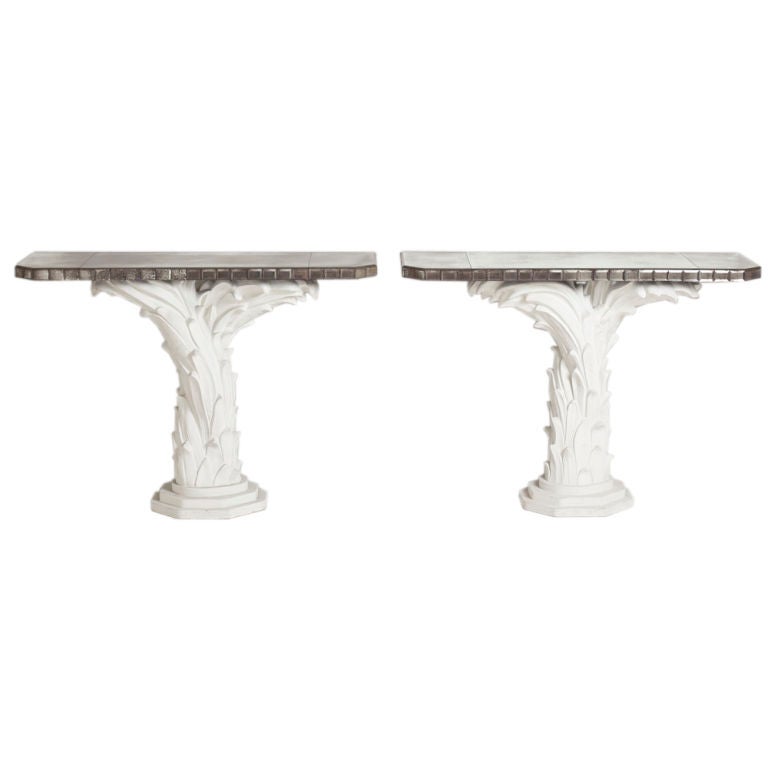 A Pair of  Plaster Console Tables with Mirrors