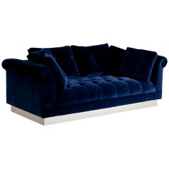 A Custom Made Blue Velvet Upholstered Sofa by Talisman