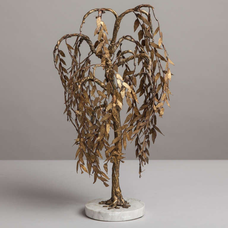 A Small Gilt Bronze Tree Sculpture on Marble Base 1970s