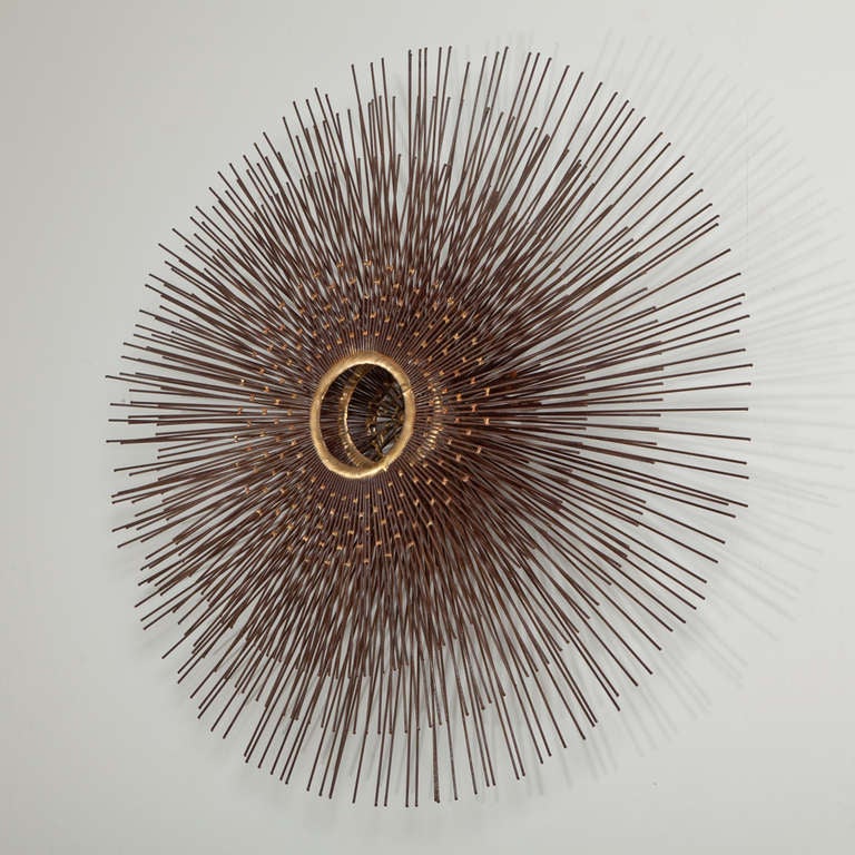 Patinated A Brass and Bronze Patina Starburst Wall Sculpture 1970s