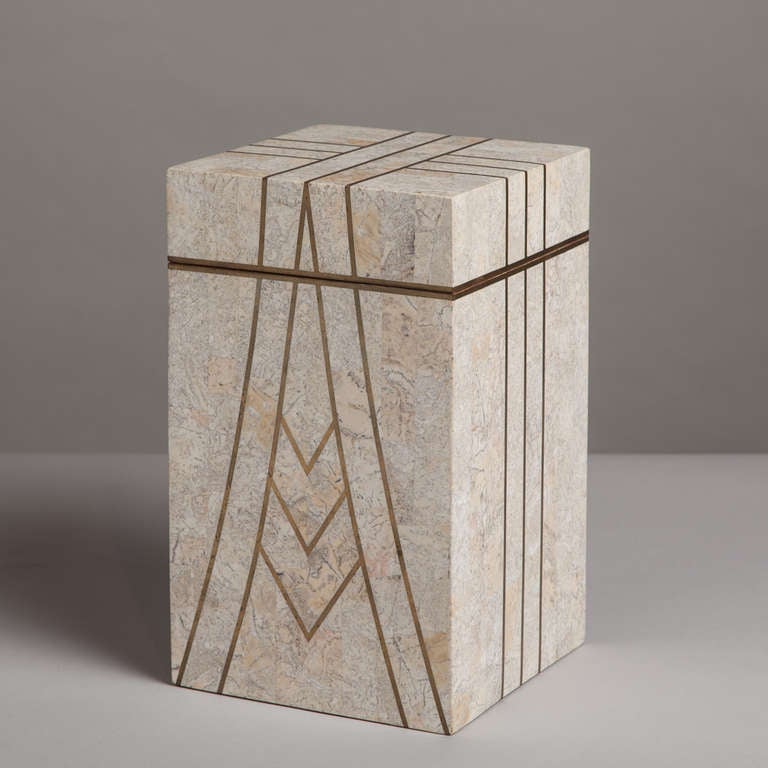 A Maitland Smith designed Art Deco Style Tessellated Stone Hinged Box with Brass Inlay Detail 1980s