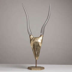 A Modernist Bronze Antelope Skull Table Sculpture 1980s