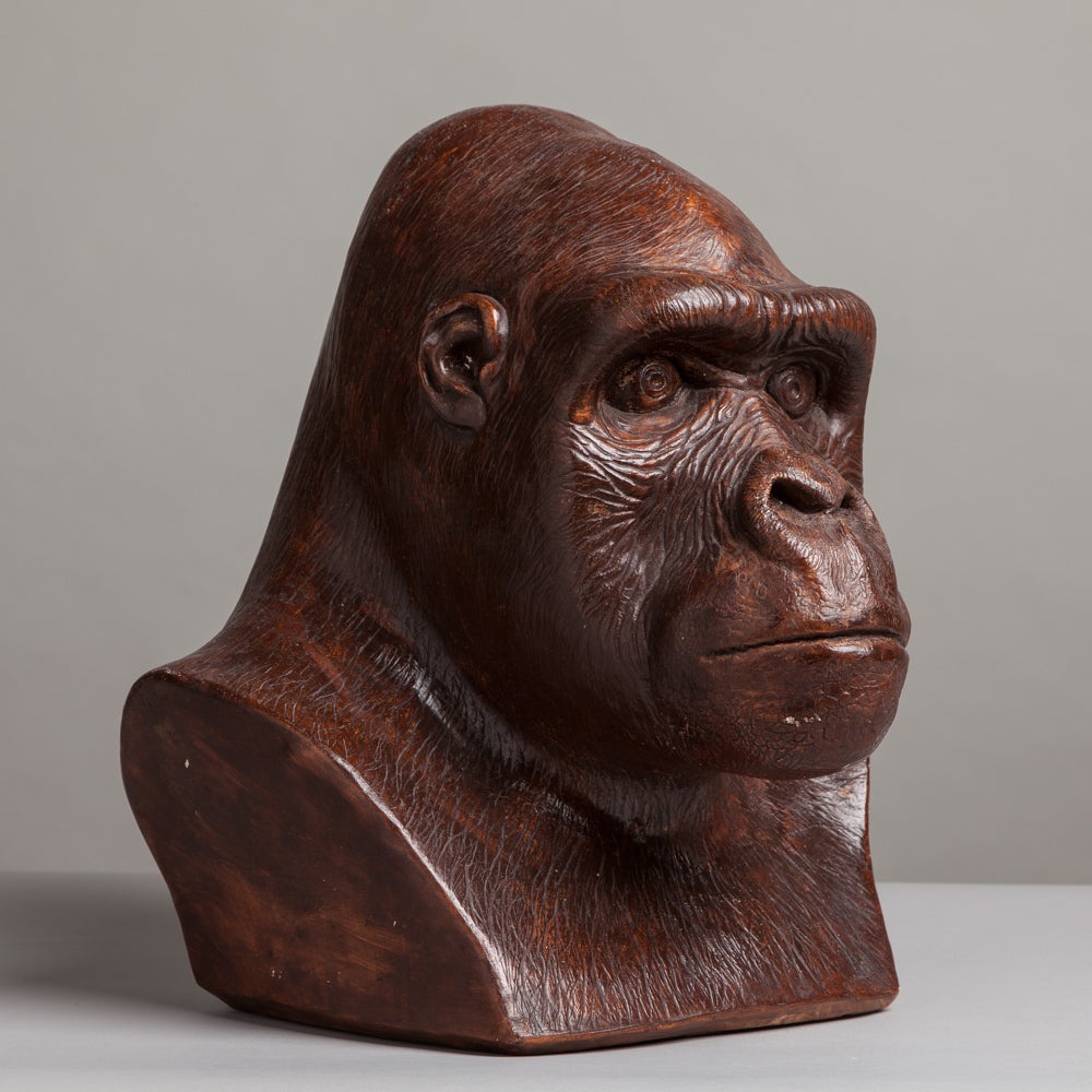 A Large Terracotta Gorilla Head Sculpture USA 1984