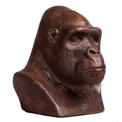 Grande sculpture de tête de Gorilla en terre cuite, États-Unis, 1984
