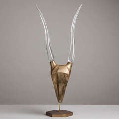 A Modernist Bronze Antelope Skull Table Sculpture 1980s