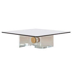 A Heavy Lucite and Brass Bolt Detail Coffee Table Base 1970s