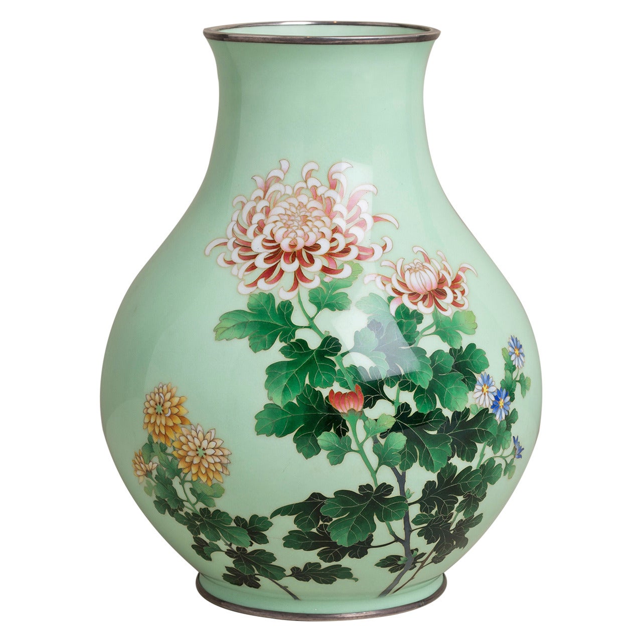 Large Japanese Cloisonné Pale Green Vase, circa 1900