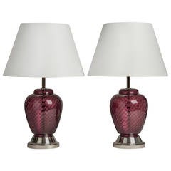 Pair of Deep Amethyst Blown Glass Table Lamps, 1970s