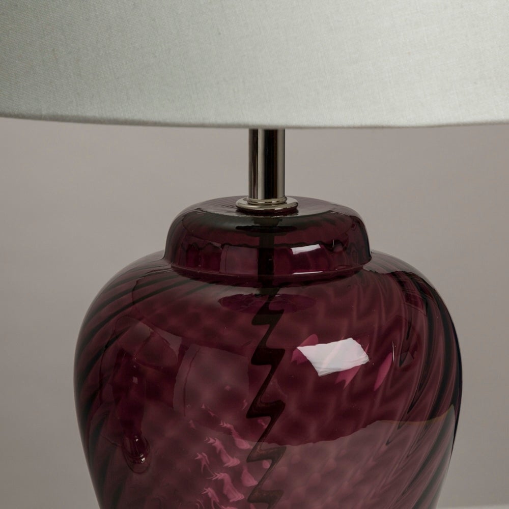 A Pair of Deep Amethyst Blown Glass Table Lamps on Nickel Plated Mounts 1970s
