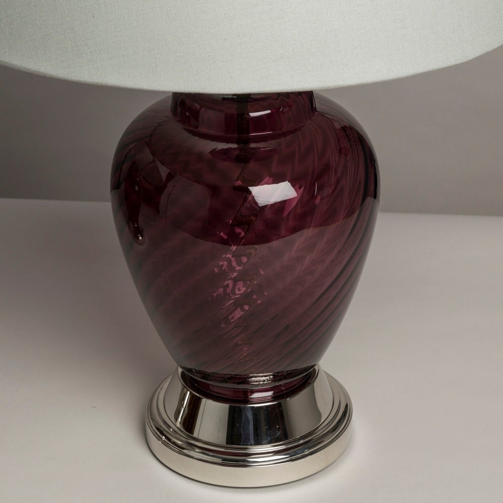 Plated Pair of Deep Amethyst Blown Glass Table Lamps, 1970s
