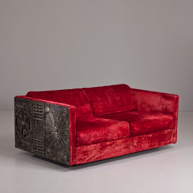 An Adrian Pearsall for Craft Associates Brutalist Resin Wrapped Two Seater Sofa with Original Red Velvet Upholstery USA 1960s