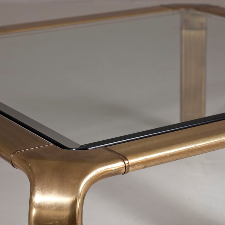 20th Century A Square Brass Coffee Table with Glass Top