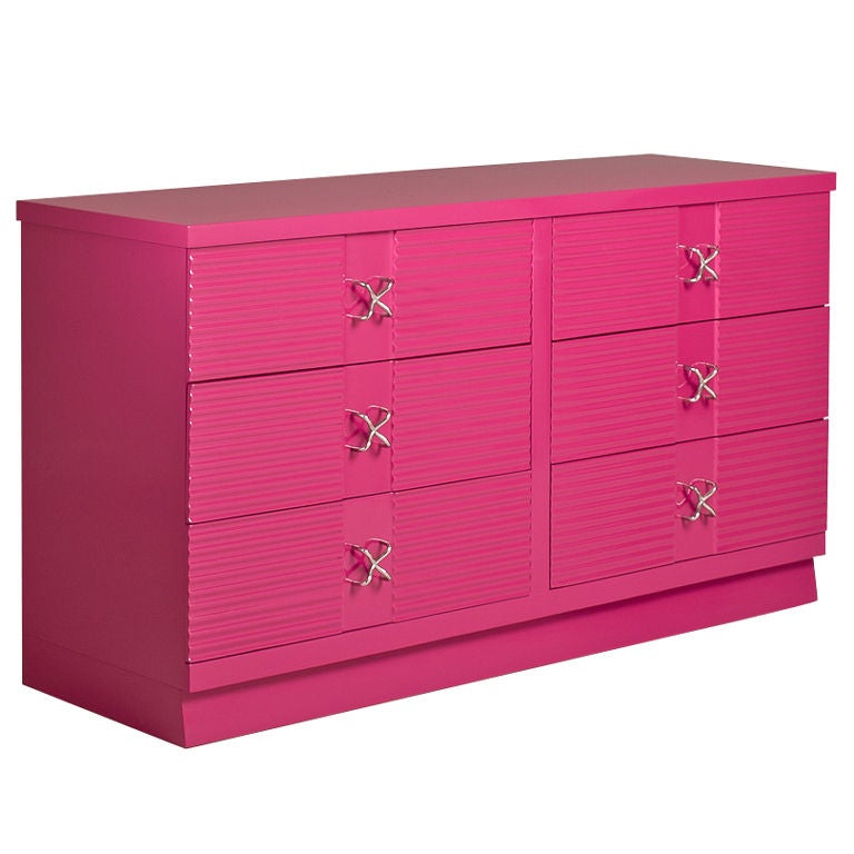 A Bright Pink Lacquered Six Drawer Commode
