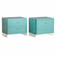 A Pair of Two Drawer Turquoise Lacquered Lucite  End Cabinets