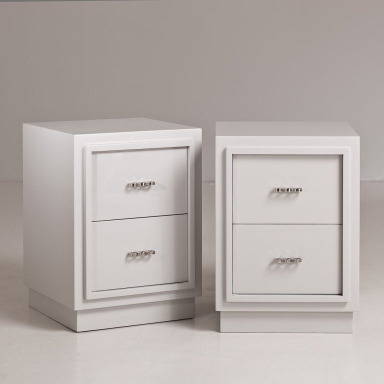 A Pair of Lane Side Cabinets Dove Grey Lacquered Cabinets