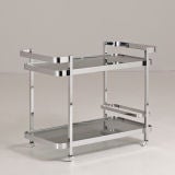 A Chrome Bar Cart with Smoked Glass Shelves