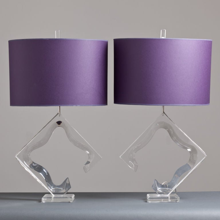 A Pair of 1970s Van Teal Designed Sculptural Part Diamond Shaped Lucite Table Lamps