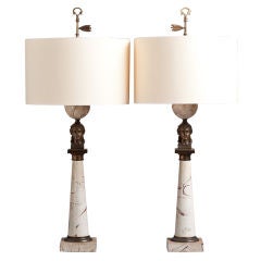 A Pair of  Faux Marble Neoclassical Style Table Lamps