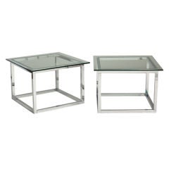 A Pair of Chrome and Glass Lamp Tables