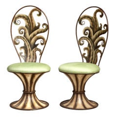 A Pair of Painted Acanthus Leaf Detailed Metal Chairs