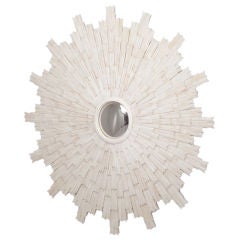 A Large 1970s Starburst Bone Veneered Mirrored Wall Sculpture