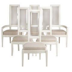 A Set of Six White & Lucite Backed Dining Chairs
