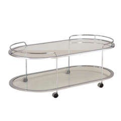 An Unusual Oval Two Tiered Nickel and Glass Coffee Table 1970s