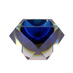 A Rare Large Faceted Murano Sommerso Glass Bowl