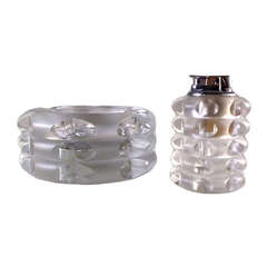 A Superb Chunky Frosted and Clear Glass Smokers Set