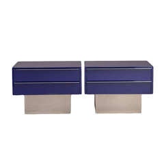 Pair of Two-Drawer Lacquered and Steel Side Cabinets 1970s