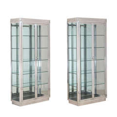 A Pair of Brushed Aluminium and Glazed Display Cabinets 1970s