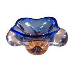 A Blue and Pink Curvy Murano Glass Ashtray