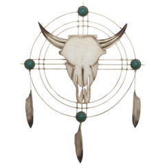 Curtis Jere Dreamcatcher, Skull and Feathers Wall Sculpture