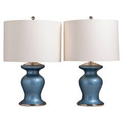 Pair of Pearlescent Blue Glass Table Lamps, 1960s 8