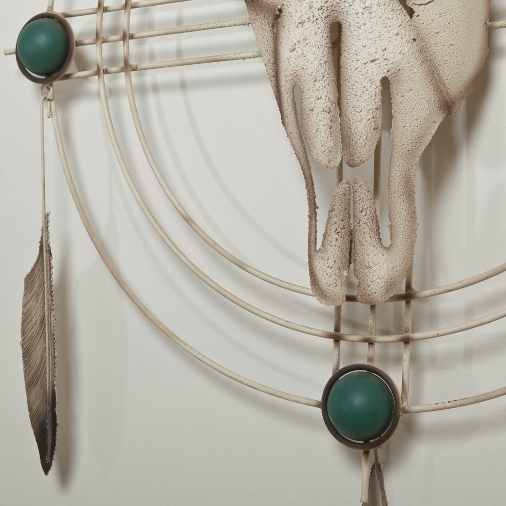 American Curtis Jere Dreamcatcher, Skull and Feathers Wall Sculpture