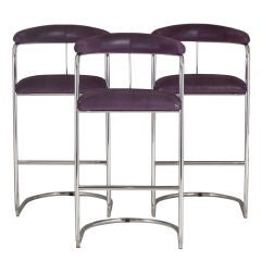 An Unusual Set of Three Oversized Chrome Framed Bar Stools