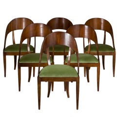 Set of Six Walnut 1960s Spoon Back Chairs