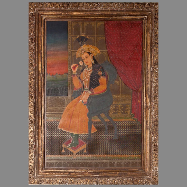 19th Century A Large Pair of Stunning Indian Paintings in Original Frames