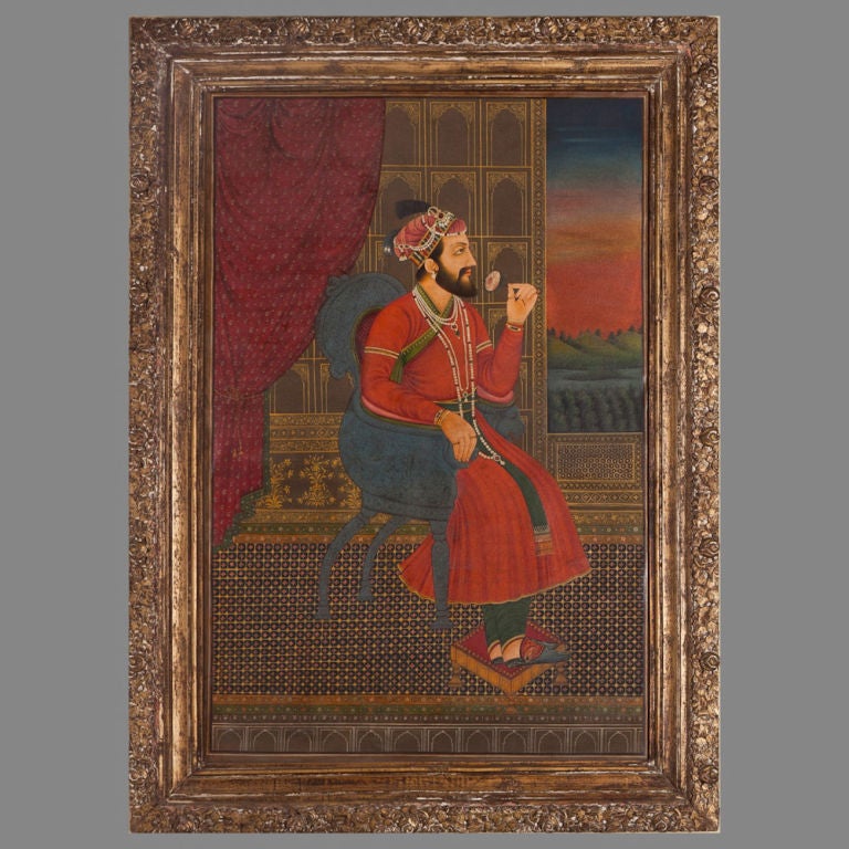 Canvas A Large Pair of Stunning Indian Paintings in Original Frames