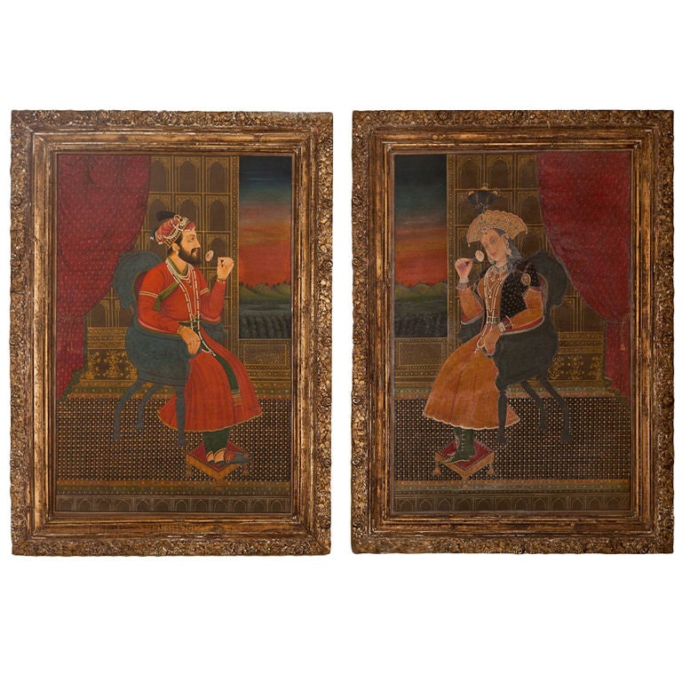 A Large Pair of Stunning Indian Paintings in Original Frames
