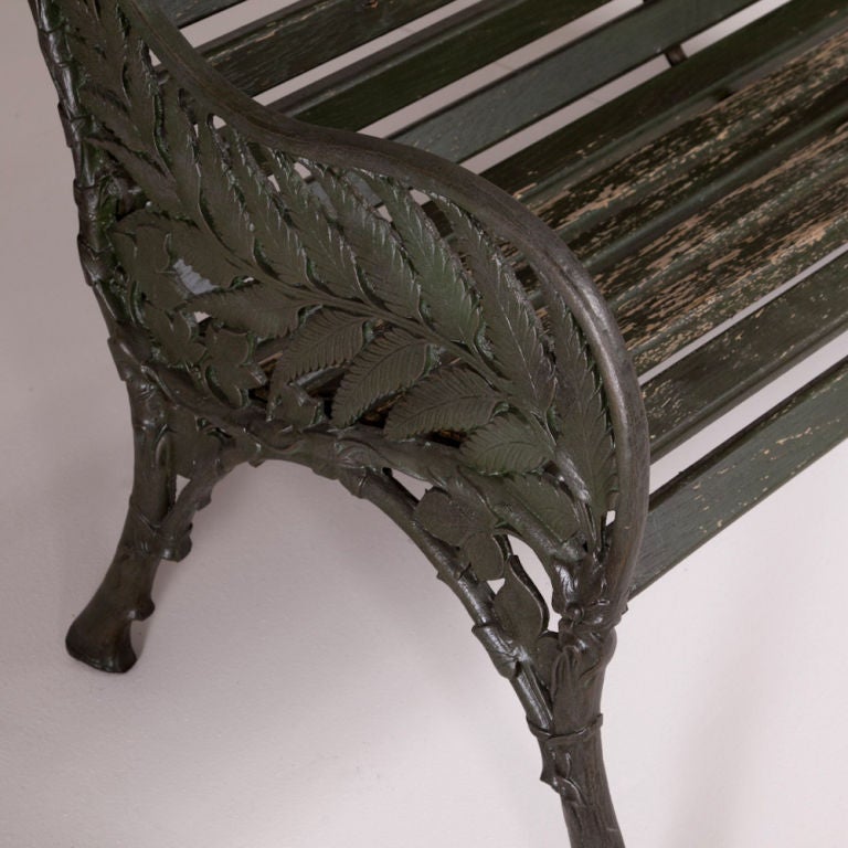 A Victorian Garden Bench with Cast Iron Ends in a Fern Pattern 3