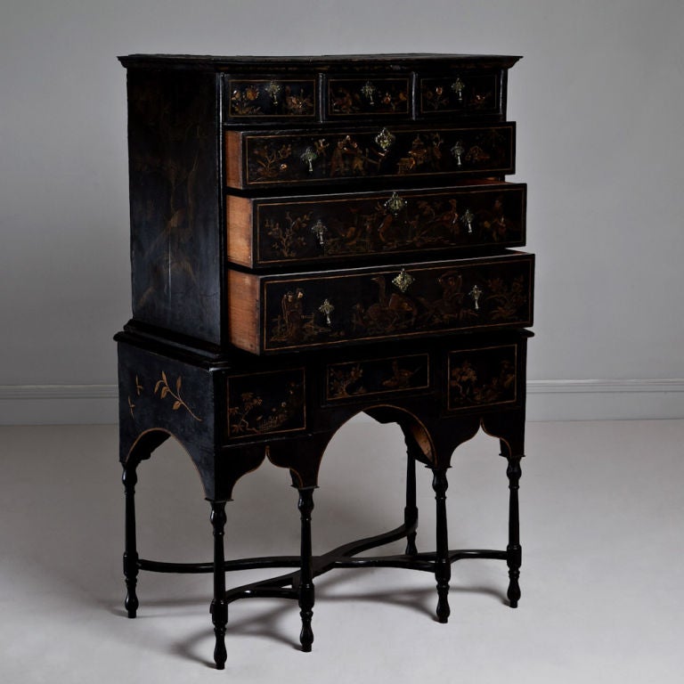 An English William and Mary Period Japanned Cabinet on Original Stand ca.1690